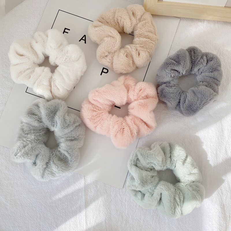 Rabbit Plush Women Scrunchies Fluffy Warm Hair Ropes Elastic Girls Hair Ties Sweet Cute Hair Accessories
